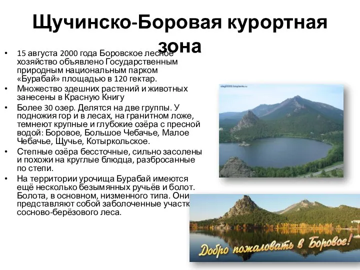 Щучинско-Боровая курортная зона 15 августа 2000 года Боровское лесное хозяйство объявлено