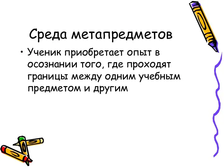 Среда метапредметов Ученик приобретает опыт в осознании того, где проходят границы