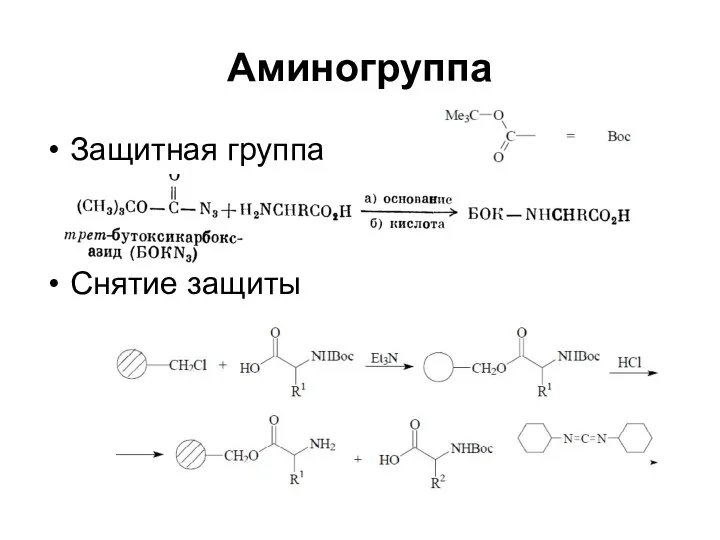 Аминогруппа Защитная группа Снятие защиты