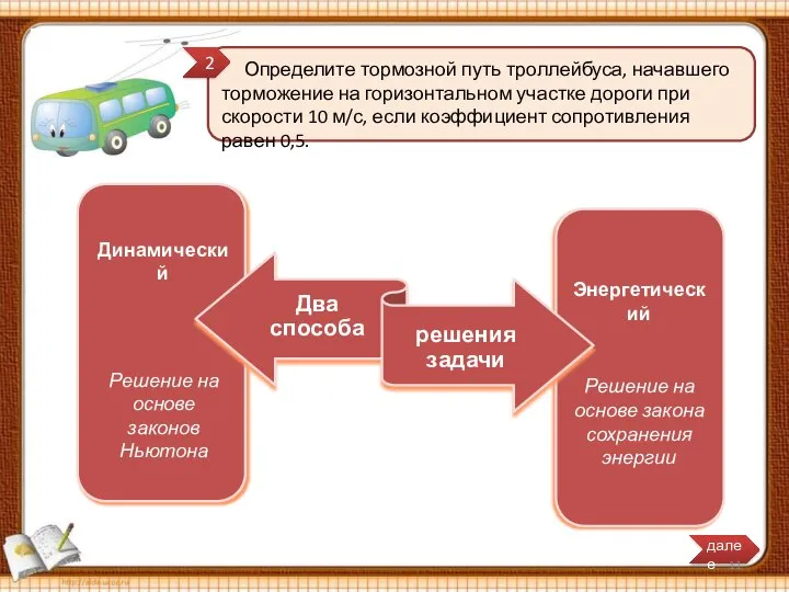 Определите тормозной путь троллейбуса, начавшего торможение на горизонтальном участке дороги при