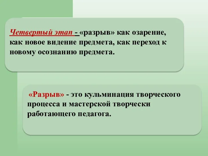 Четвертый этап - «разрыв» как озарение, как новое видение предмета, как