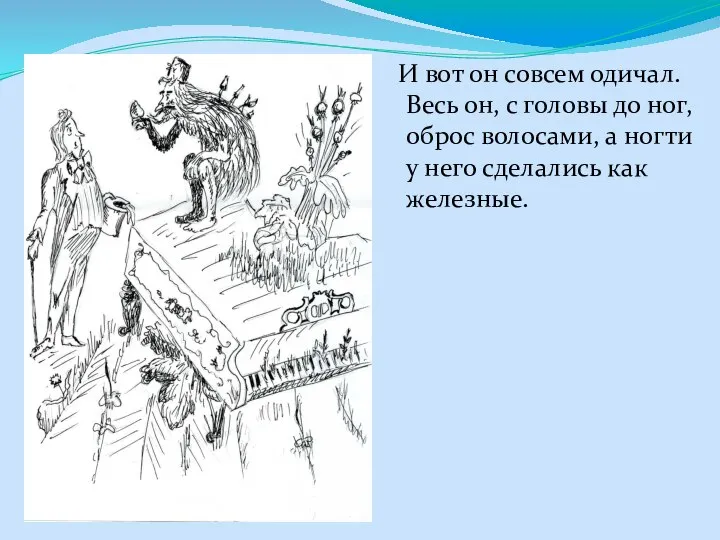 И вот он совсем одичал. Весь он, с головы до ног,