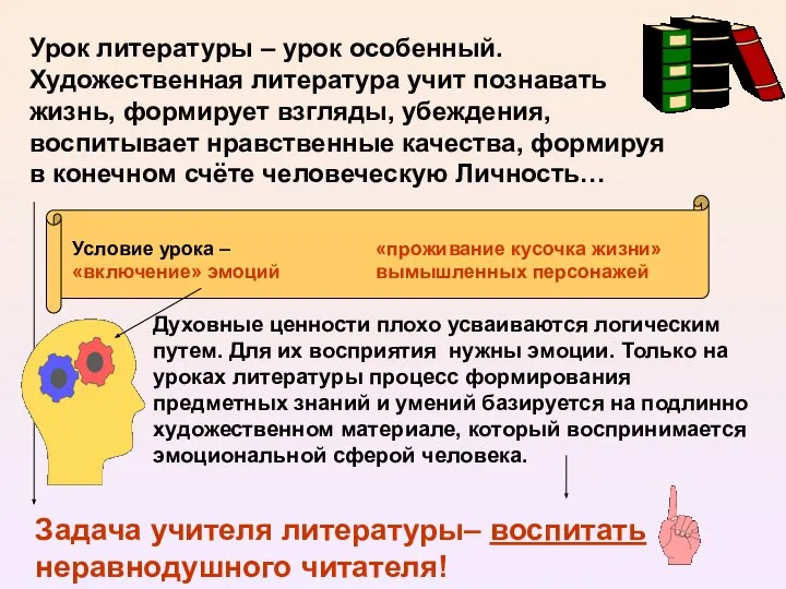 Урок литературы – урок особенный. Художественная литература учит познавать жизнь, формирует