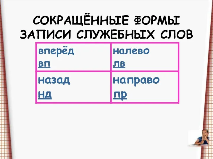 СОКРАЩЁННЫЕ ФОРМЫ ЗАПИСИ СЛУЖЕБНЫХ СЛОВ