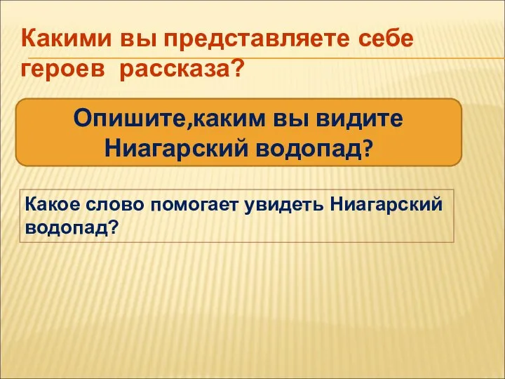 Какое слово помогает увидеть Ниагарский водопад? Опишите,каким вы видите Ниагарский водопад?