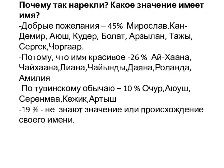 Почему так нарекли? Какое значение имеет имя? -Добрые пожелания – 45%