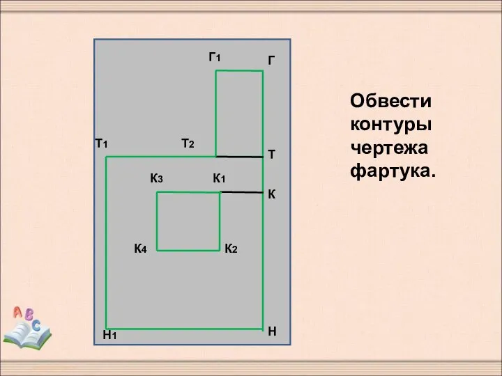 Обвести контуры чертежа фартука.