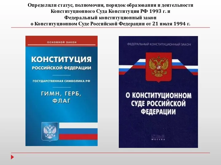 Определили статус, полномочия, порядок образования и деятельности Конституционного Суда Конституция РФ