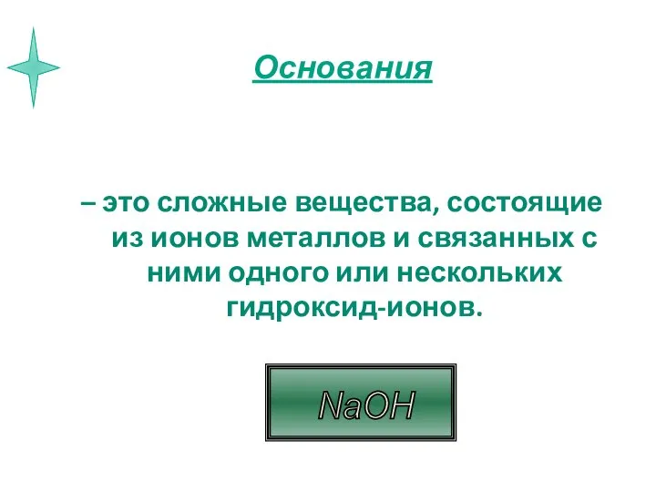 Основания – это сложные вещества, состоящие из ионов металлов и связанных