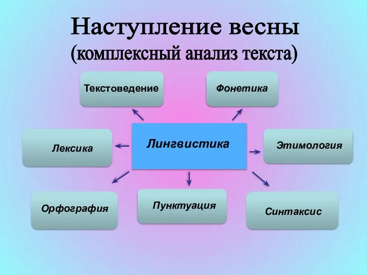 Наступление весны (комплексный анализ текста) Лингвистика Текстоведение Фонетика Этимология Синтаксис Пунктуация Лексика Орфография