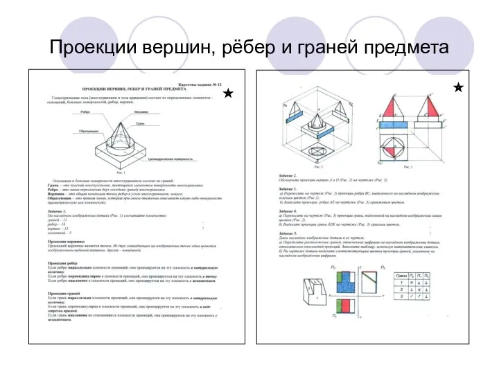 Проекции вершин, рёбер и граней предмета