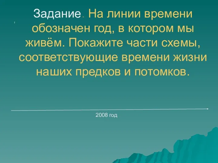 Задание. На линии времени обозначен год, в котором мы живём. Покажите