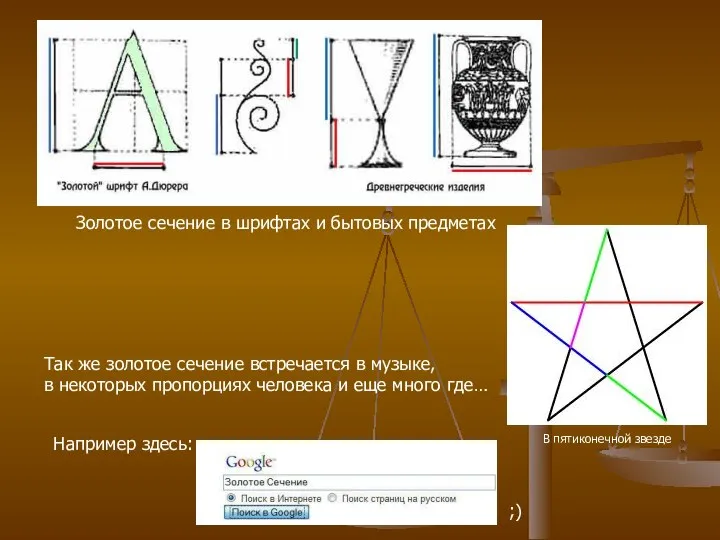 Золотое сечение в шрифтах и бытовых предметах В пятиконечной звезде Так