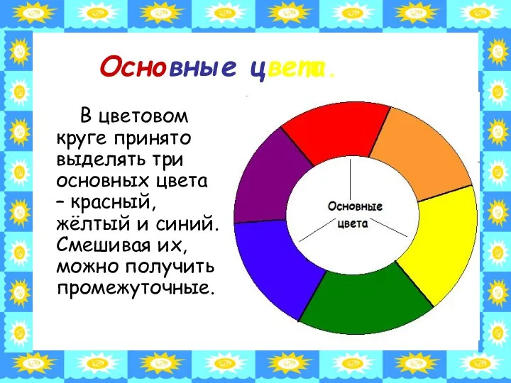 Основные цвета. В цветовом круге принято выделять три основных цвета –