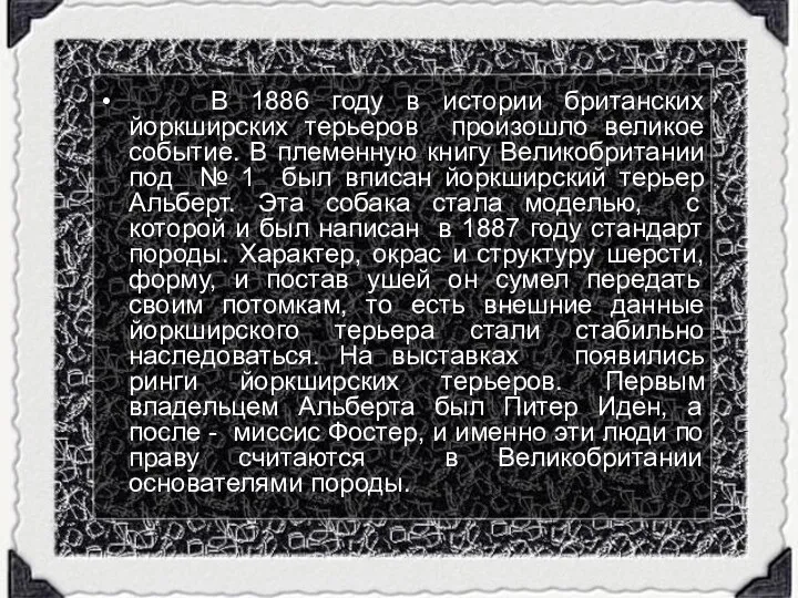 В 1886 году в истории британских йоркширских терьеров произошло великое событие.