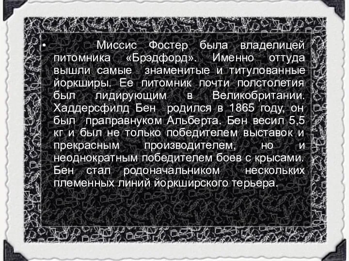 Миссис Фостер была владелицей питомника «Брэдфорд». Именно оттуда вышли самые знаменитые