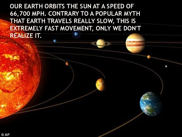 OUR EARTH ORBITS THE SUN AT A SPEED OF 66,700 MPH.