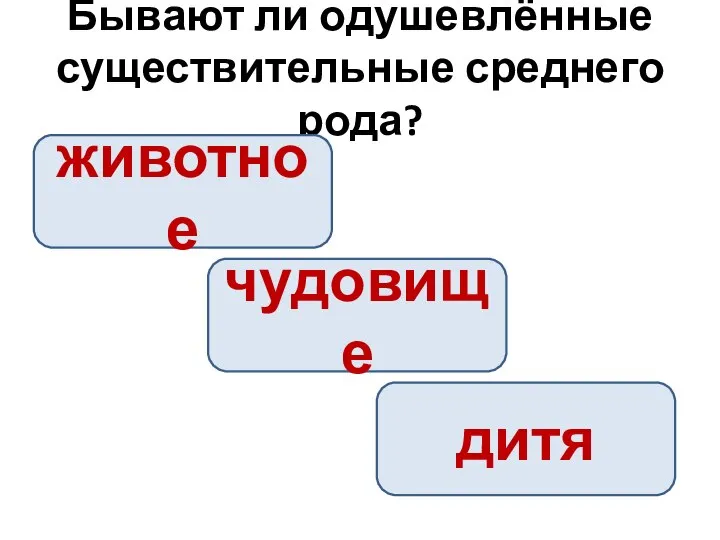 Бывают ли одушевлённые существительные среднего рода? животное чудовище дитя