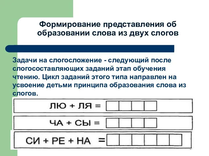 Формирование представления об образовании слова из двух слогов Задачи на слогосложение