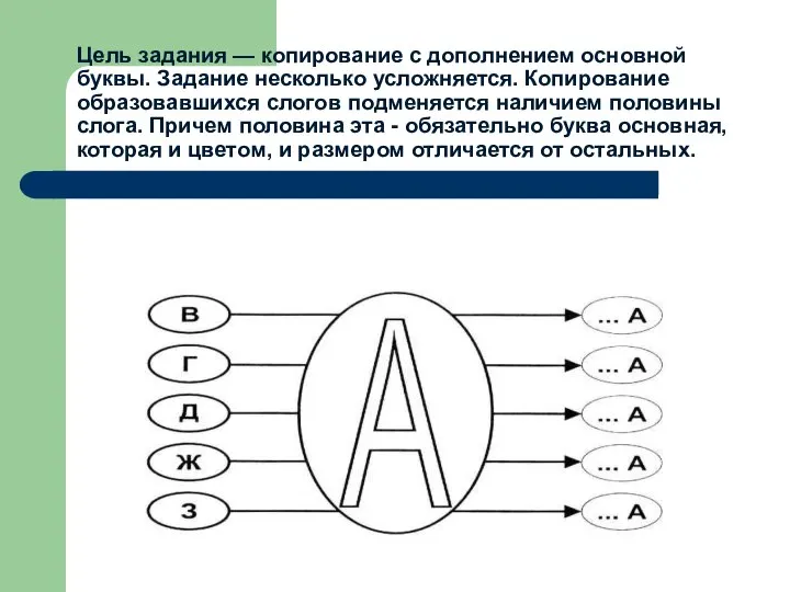 Цель задания — копирование с дополнением основной буквы. Задание несколько усложняется.