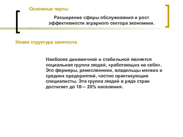 Новая структура занятости Наиболее динамичной и стабильной является социальная группа людей,