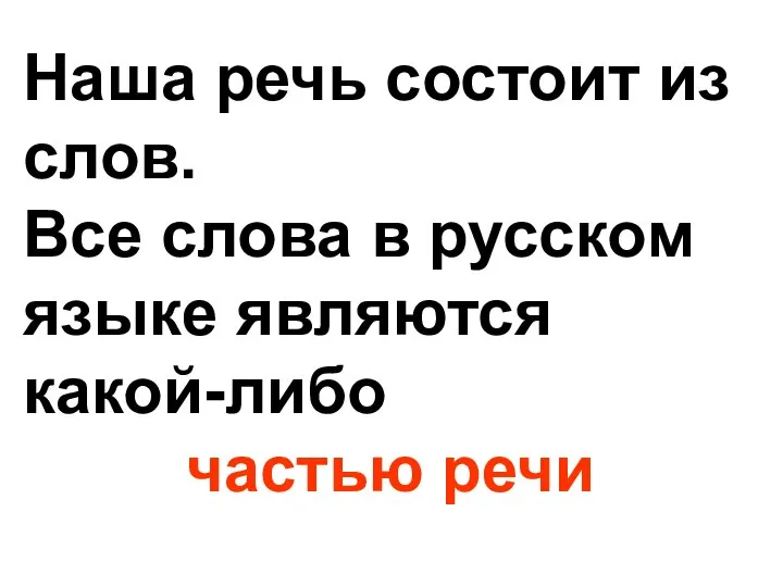 Наша речь состоит из слов. Все слова в русском языке являются какой-либо частью речи