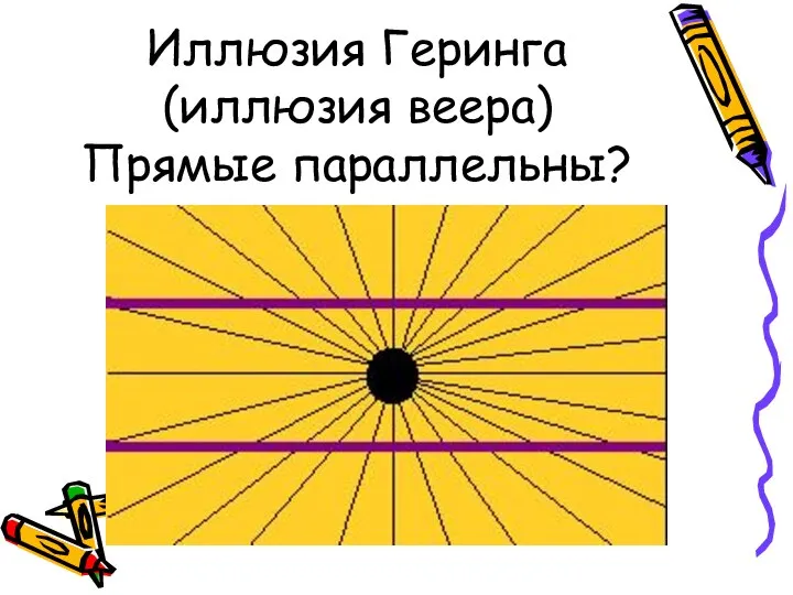 Иллюзия Геринга (иллюзия веера) Прямые параллельны?