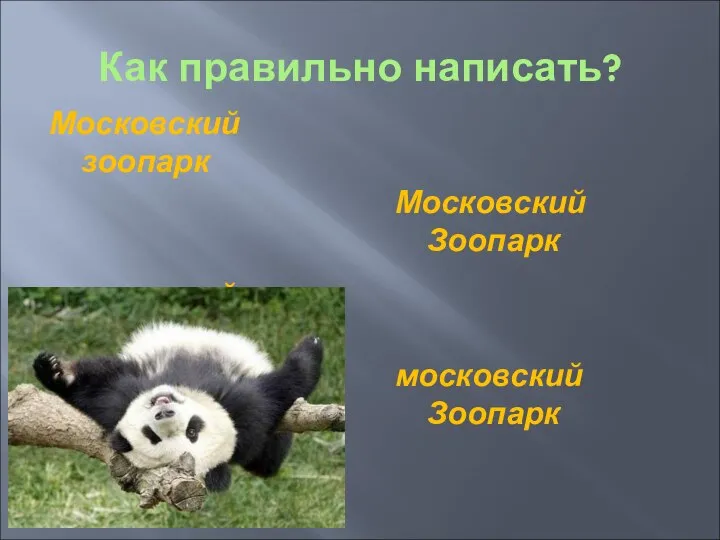 Как правильно написать? Московский зоопарк московский зоопарк Московский Зоопарк московский Зоопарк