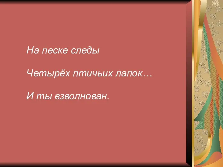 На песке следы Четырёх птичьих лапок… И ты взволнован.