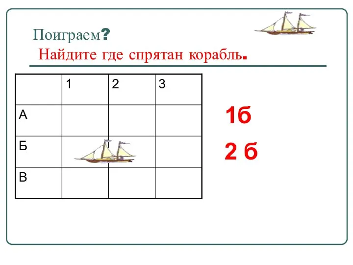 Поиграем? Найдите где спрятан корабль. 1б 2 б