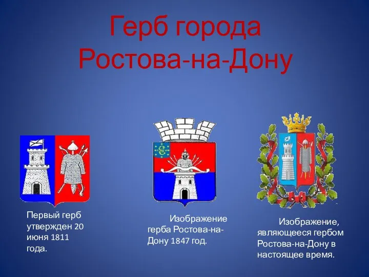 Герб города Ростова-на-Дону Первый герб утвержден 20 июня 1811 года. Изображение,