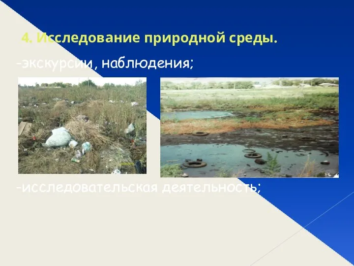 4. Исследование природной среды. -экскурсии, наблюдения; -исследовательская деятельность;