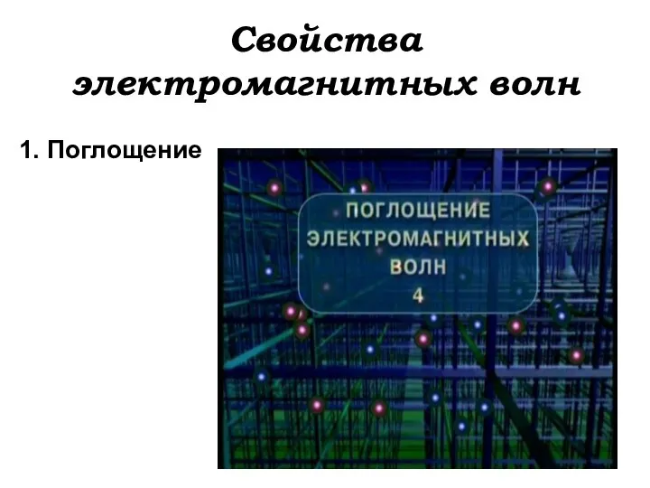 Свойства электромагнитных волн 1. Поглощение