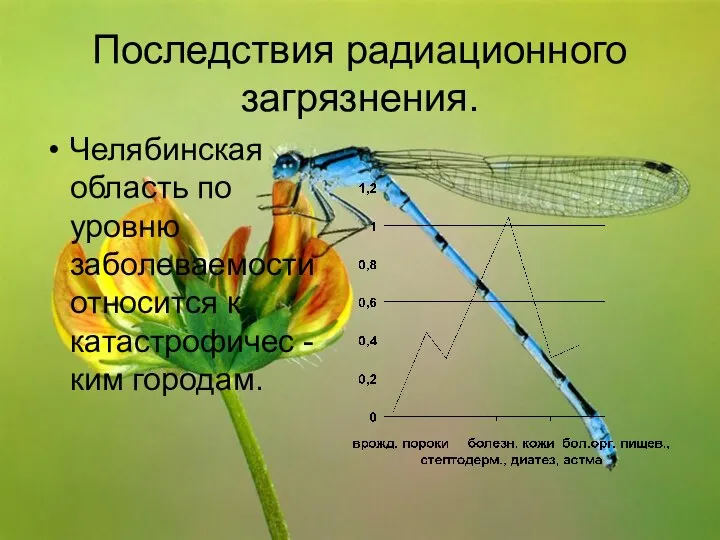 Последствия радиационного загрязнения. Челябинская область по уровню заболеваемости относится к катастрофичес - ким городам.