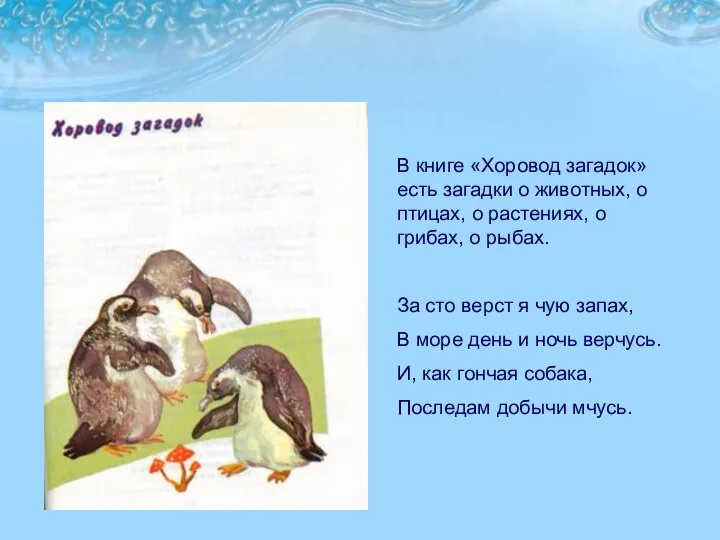 В книге «Хоровод загадок» есть загадки о животных, о птицах, о