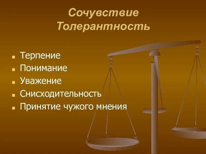 Сочувствие Толерантность Терпение Понимание Уважение Снисходительность Принятие чужого мнения