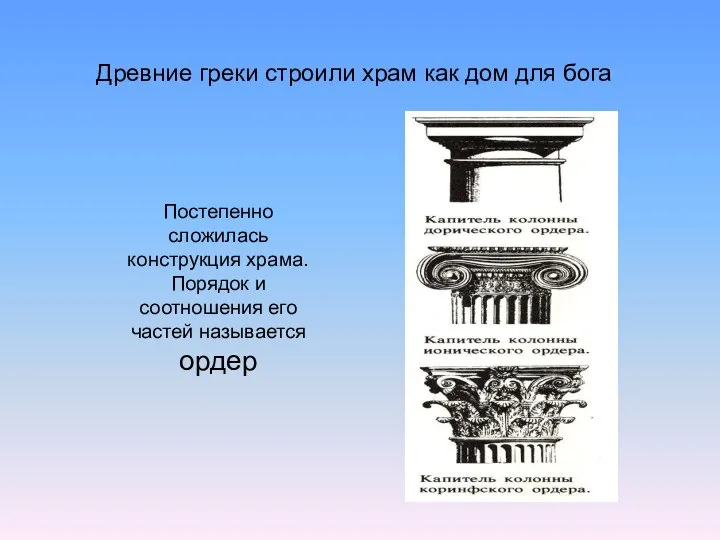 Древние греки строили храм как дом для бога Постепенно сложилась конструкция