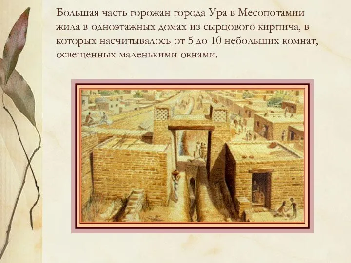Большая часть горожан города Ура в Месопотамии жила в одноэтажных домах