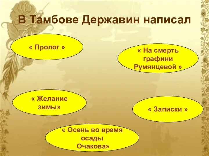 В Тамбове Державин написал « Пролог » « Осень во время