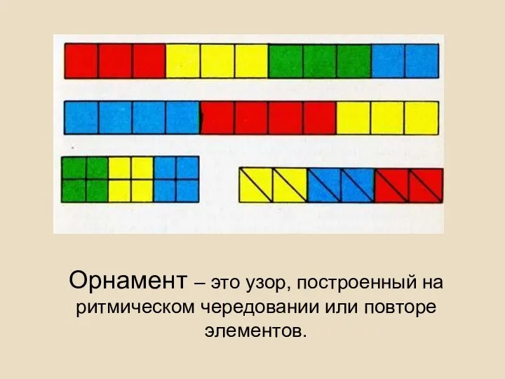 Орнамент – это узор, построенный на ритмическом чередовании или повторе элементов.