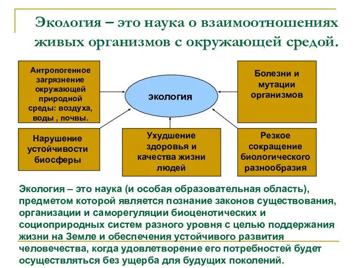 Экология – это наука о взаимоотношениях живых организмов с окружающей средой.