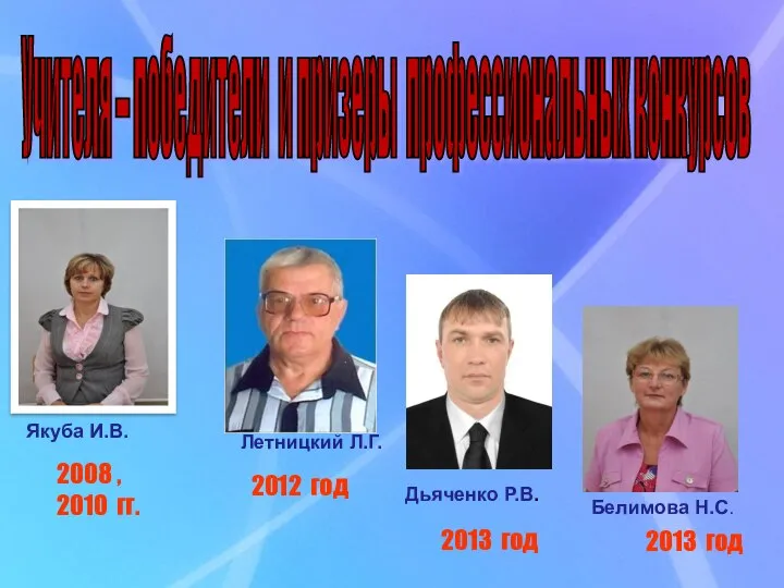 Учителя – победители и призеры профессиональных конкурсов 2013 год 2008 ,