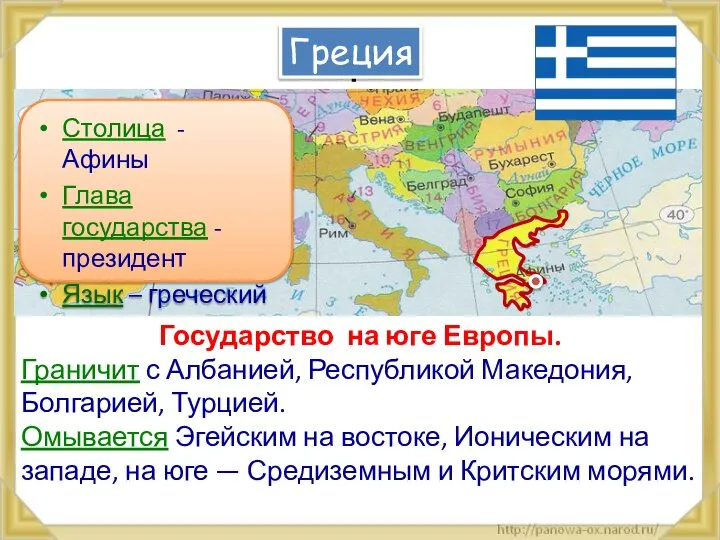 Г Греция Государство на юге Европы. Граничит с Албанией, Республикой Македония,