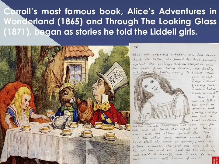 Carroll’s most famous book, Alice’s Adventures in Wonderland (1865) and Through