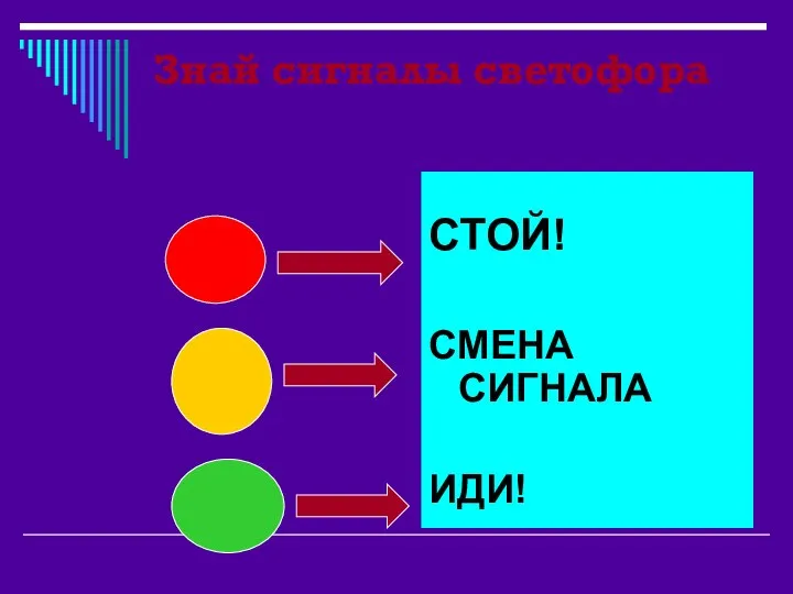 Знай сигналы светофора СТОЙ! СМЕНА СИГНАЛА ИДИ!