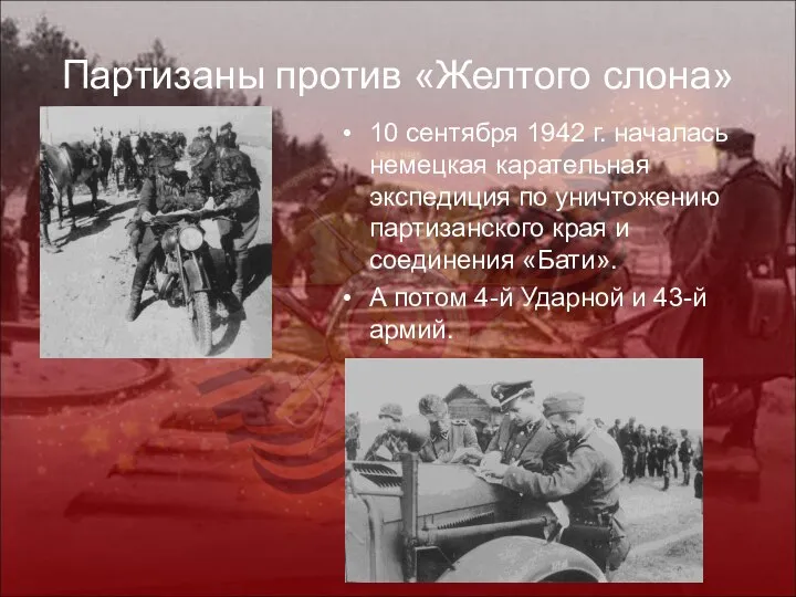 Партизаны против «Желтого слона» 10 сентября 1942 г. началась немецкая карательная