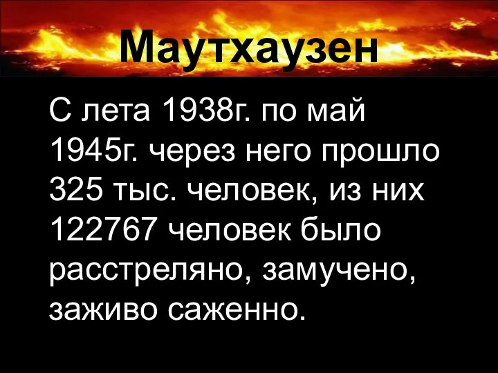 Маутхаузен С лета 1938г. по май 1945г. через него прошло 325