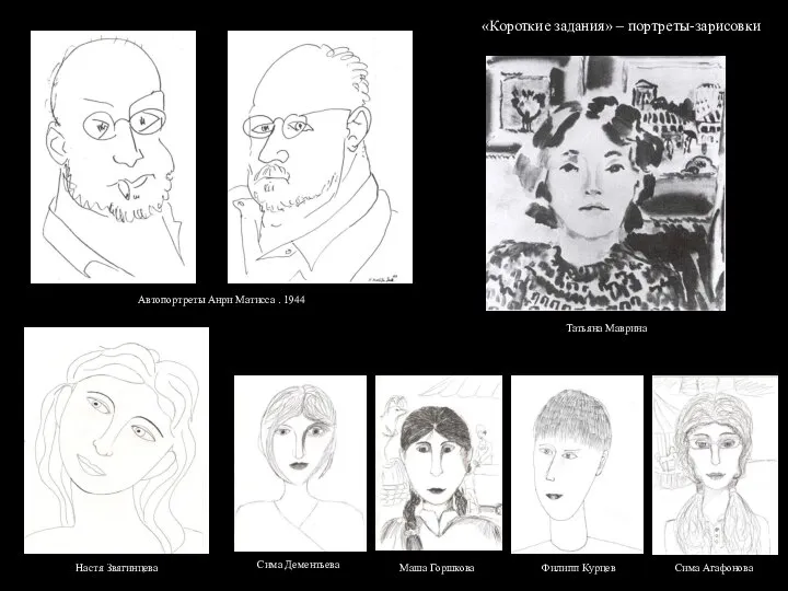 «Короткие задания» – портреты-зарисовки Автопортреты Анри Матисса . 1944 Настя Звягинцева