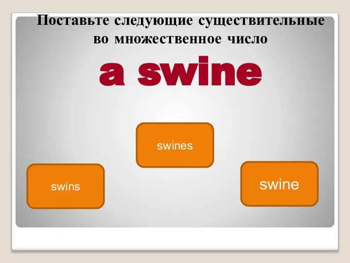 swine swins swines Поставьте следующие существитель­ные во множественное число a swine