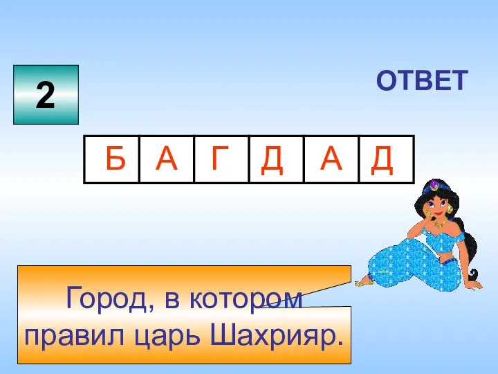 2 Город, в котором правил царь Шахрияр. ОТВЕТ